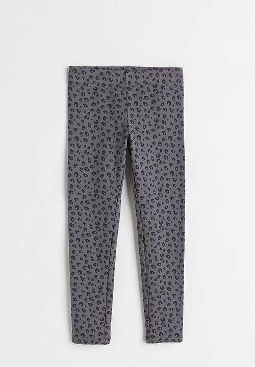 H&M - Leggings with brushed inside - dark grey/leopard print