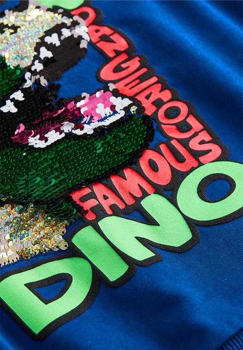 H&M - Reversible sequin-motif hoodie - bright blue/t-rex 