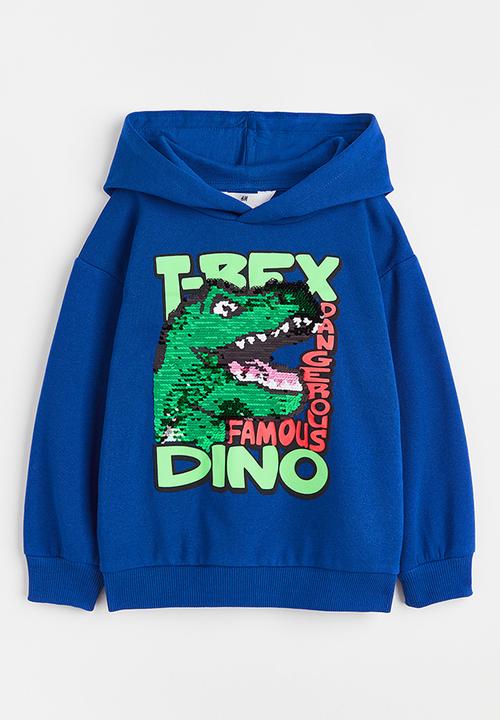 H&M - Reversible sequin-motif hoodie - bright blue/t-rex 