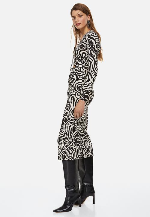 H&M - Drawstring-detail bodycon dress - black/patterned 