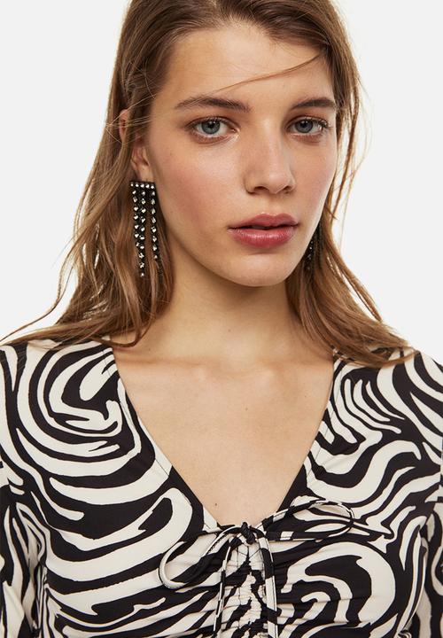 H&M - Drawstring-detail bodycon dress - black/patterned 