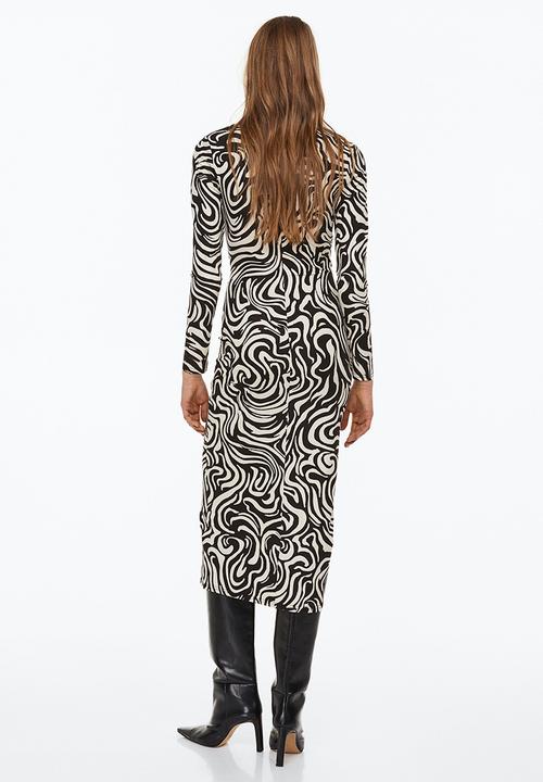 H&M - Drawstring-detail bodycon dress - black/patterned 