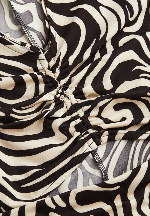 H&M - Drawstring-detail bodycon dress - black/patterned 