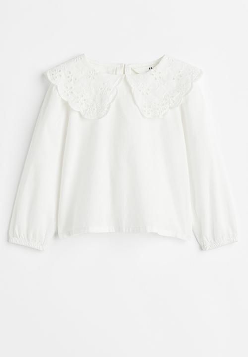 H&M - Broderie-detail collared blouse - white