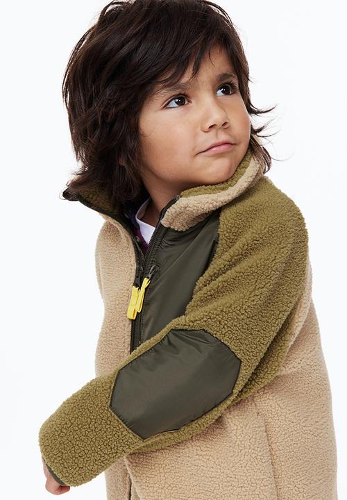 H&M - Teddy jacket - khaki green/block-coloured