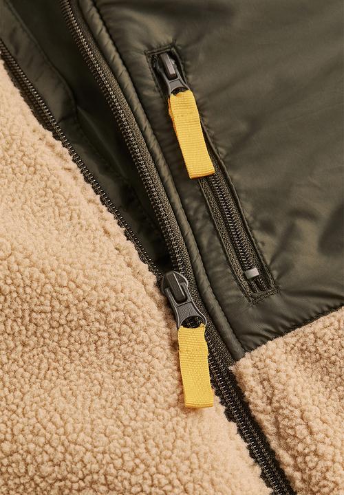H&M - Teddy jacket - khaki green/block-coloured