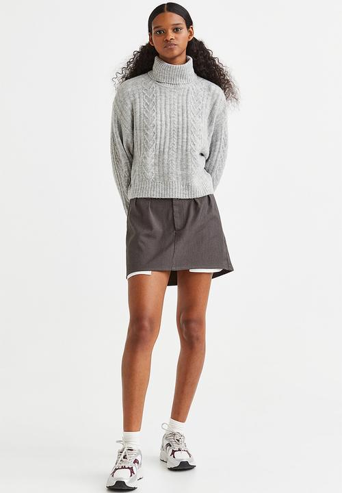 H&M - Cable-knit polo-neck jumper - grey marl