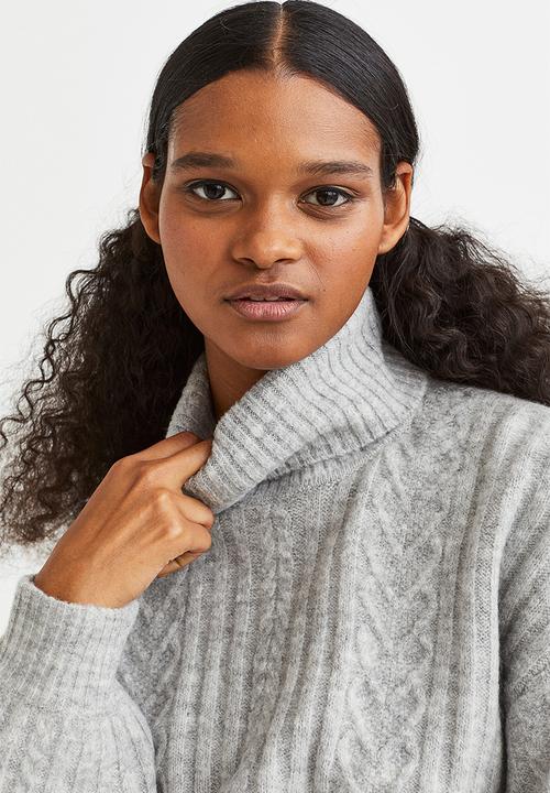 H&M - Cable-knit polo-neck jumper - grey marl