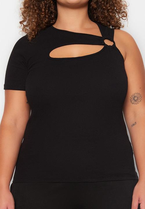 Trendyol - Plus assyetrical top - black