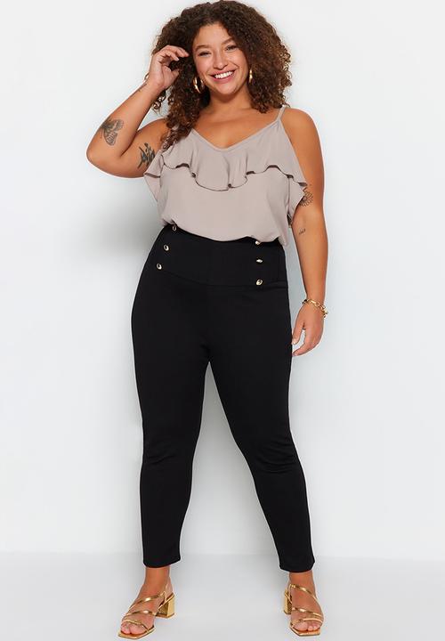 Trendyol - Plus button detail leggings - black