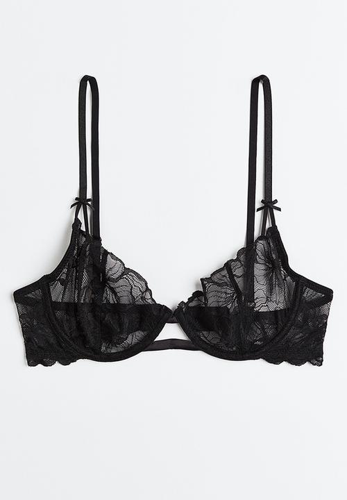 H&M - Non-padded underwired lace bra - black
