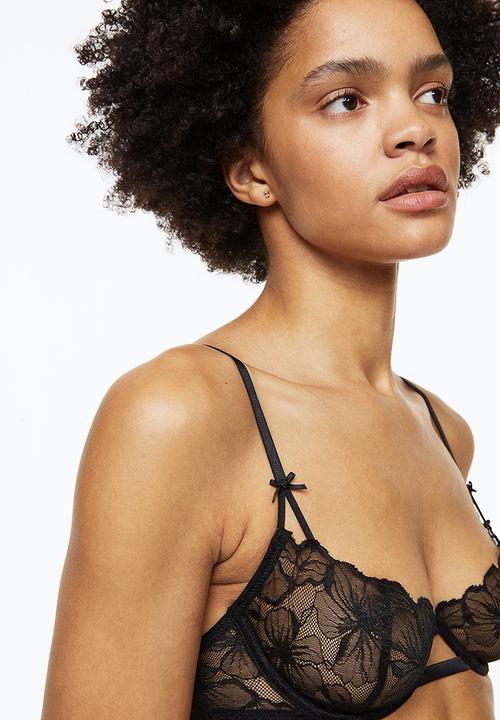 H&M - Non-padded underwired lace bra - black