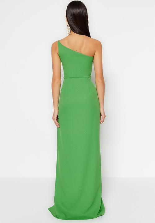 Trendyol - One shoulder dress with slit detail - green