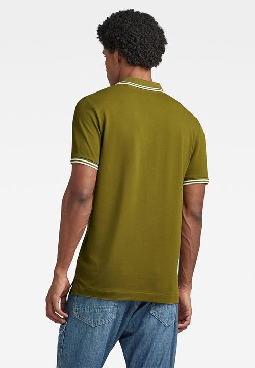 G-STAR - Dunda slim stripe polo short sleeve premium stretch pk o - avocado
