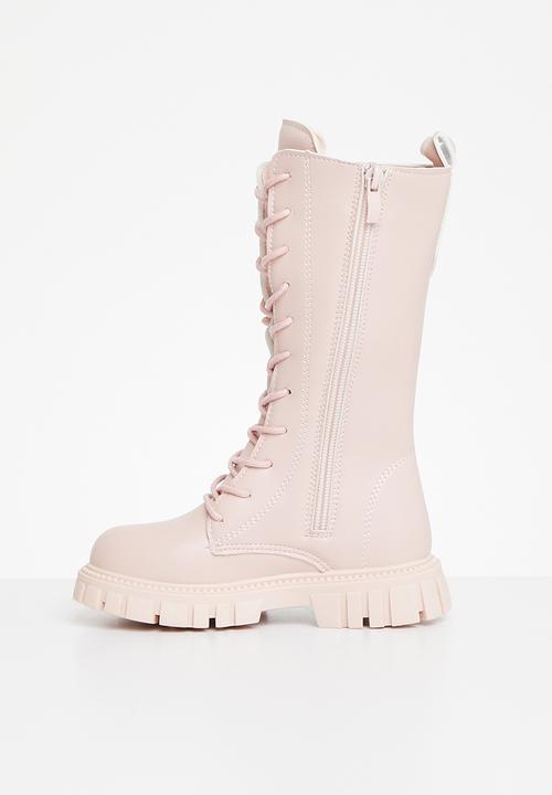 Pop Candy - Kids lace up chunky boots - blush