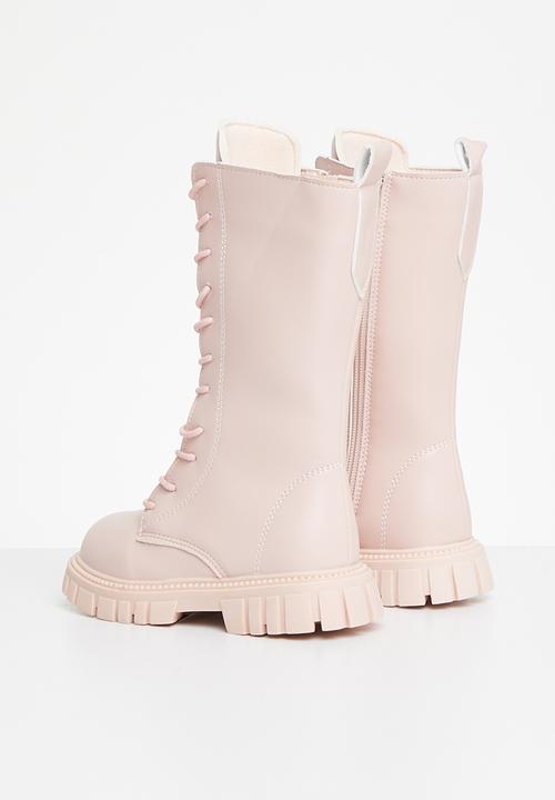 Pop Candy - Kids lace up chunky boots - blush