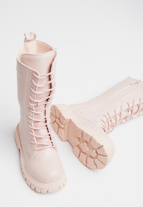 Pop Candy - Kids lace up chunky boots - blush