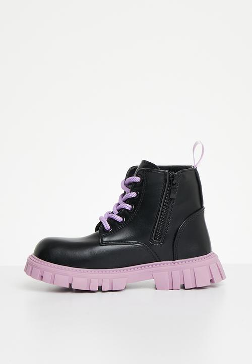 Pop Candy - Girls lace up boot - black & purple