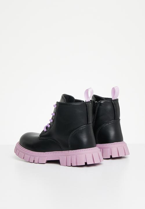 Pop Candy - Girls lace up boot - black & purple