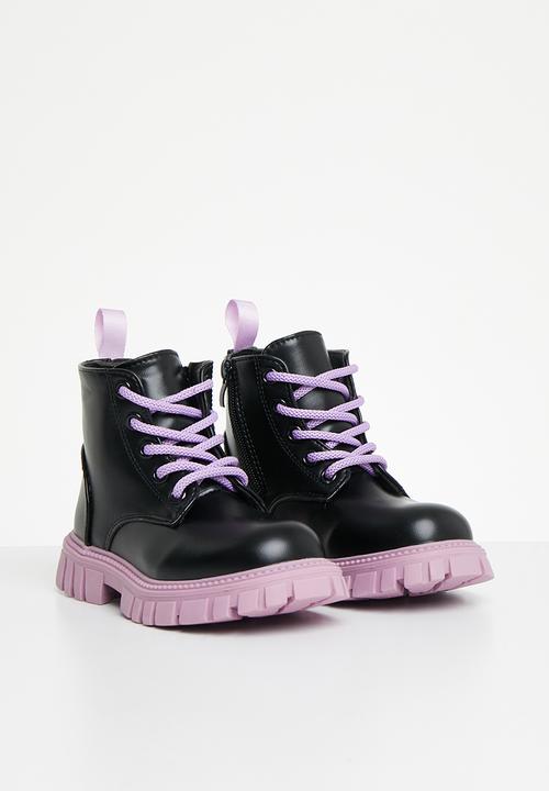 Pop Candy - Girls lace up boot - black & purple
