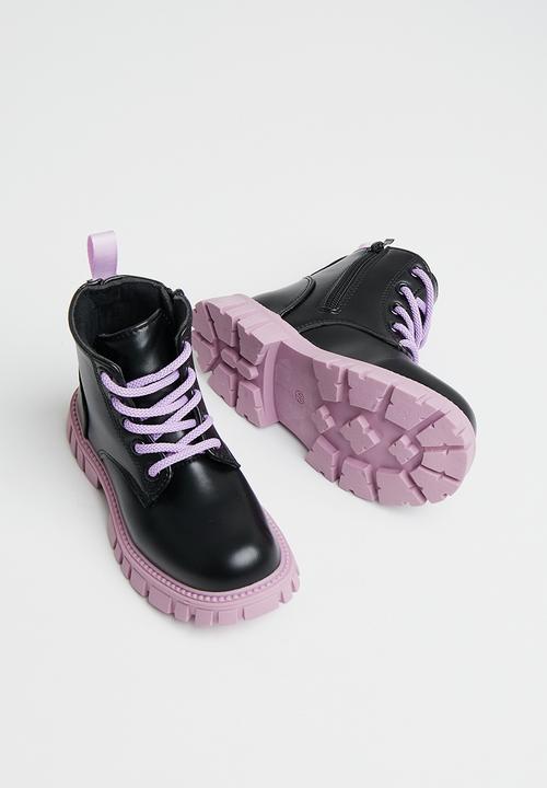 Pop Candy - Girls lace up boot - black & purple