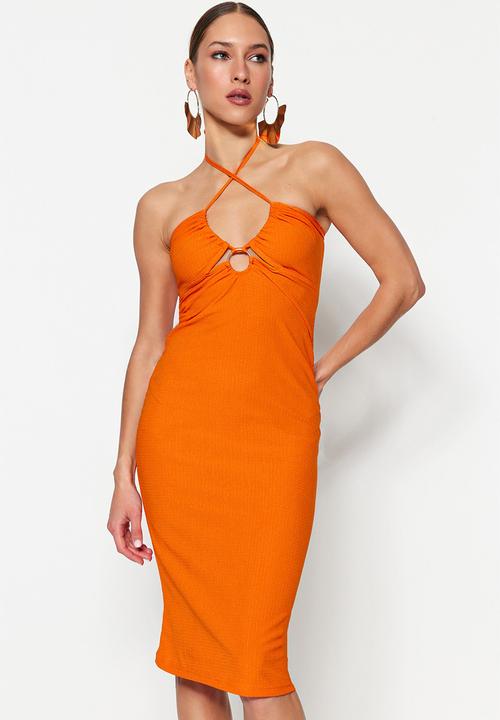 Trendyol - Halterneck midi dress - orange