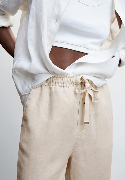 MANGO - Trousers linen - light beige
