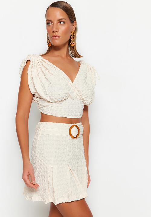 Trendyol - Turtle shell belt detail skirt - ecru
