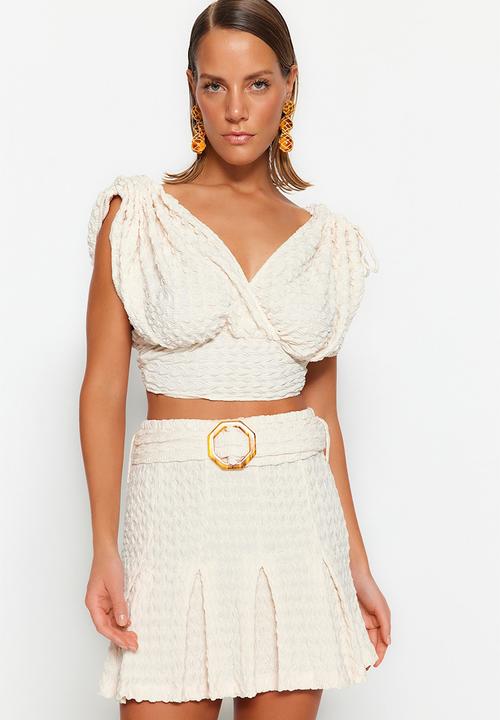Trendyol - Turtle shell belt detail skirt - ecru