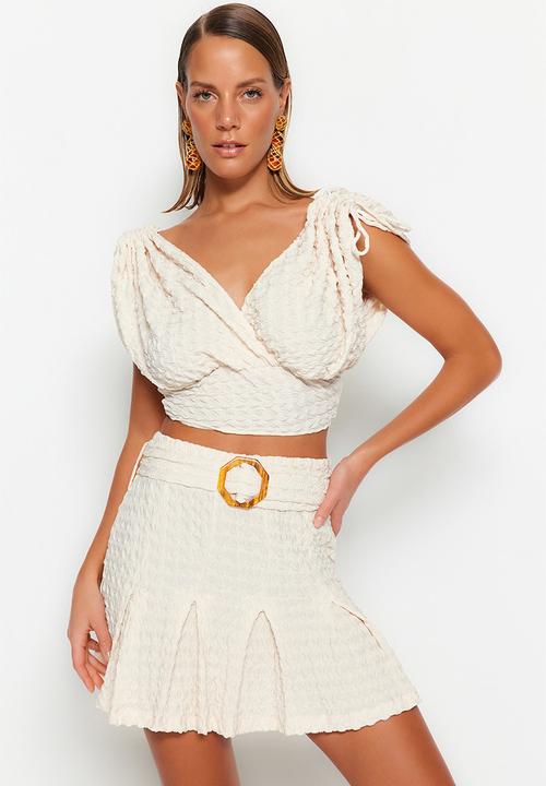 Trendyol - Turtle shell belt detail skirt - ecru