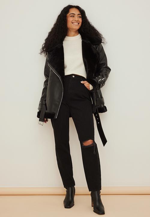 NA-KD - Teddy biker jacket - black