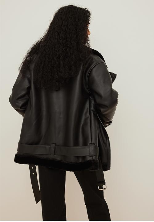 NA-KD - Teddy biker jacket - black