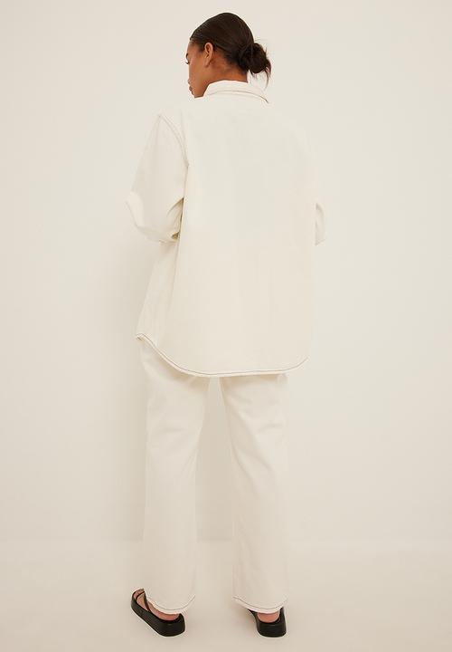 NA-KD - Contrast seam straight jeans - ecru