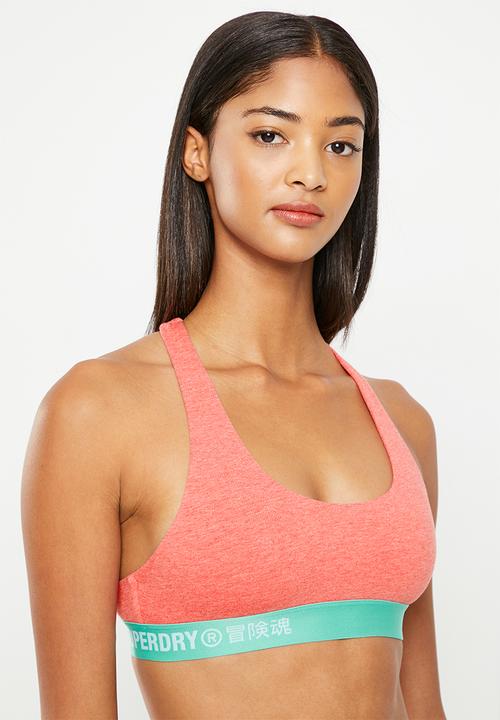 Superdry. - Offset logo crop bralette - coral 