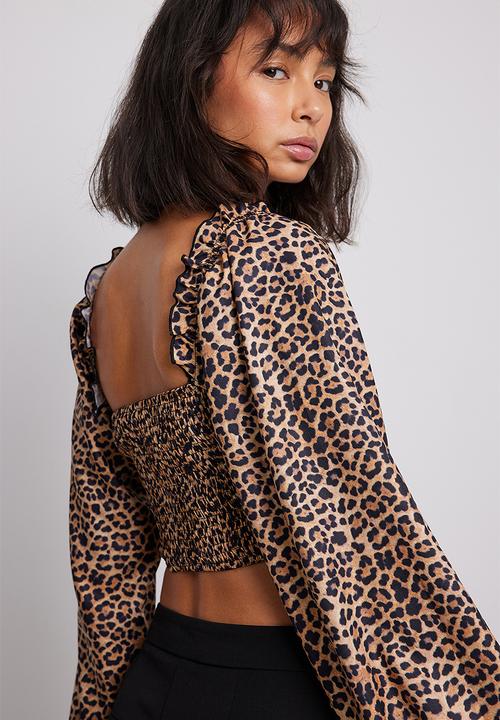 NA-KD - Cropped print long sleeve blouse - leo
