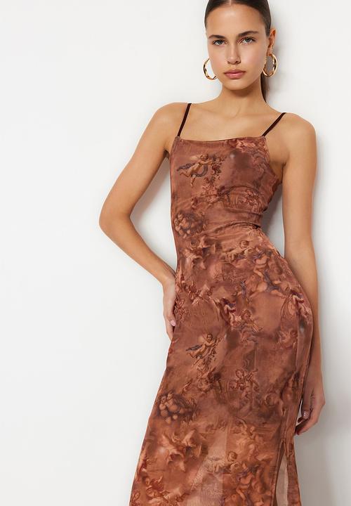 Trendyol - Graphic a-line dress - brown