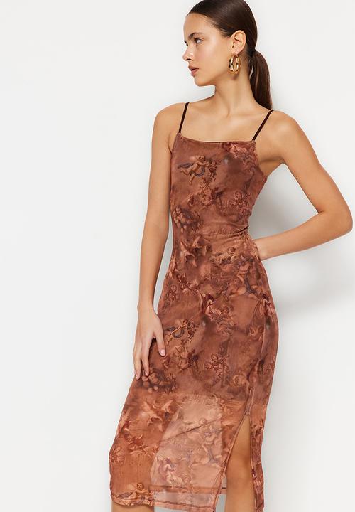 Trendyol - Graphic a-line dress - brown
