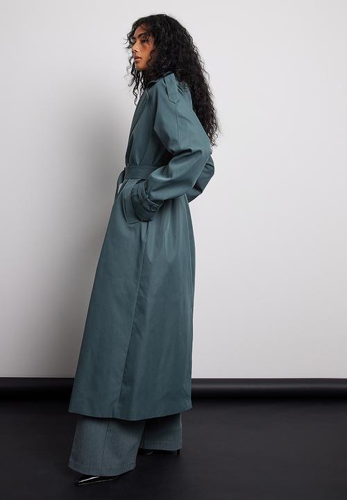 NA-KD - Double buttoned trenchcoat - dark dusty blue