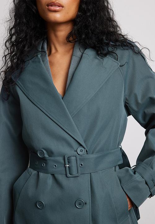 NA-KD - Double buttoned trenchcoat - dark dusty blue