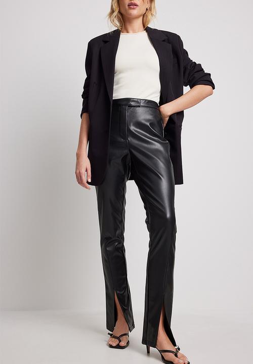 NA-KD - Front slit pu pants - black