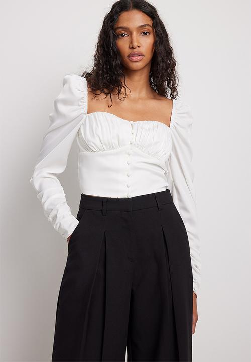 NA-KD - Gathered front long sleeve blouse - white