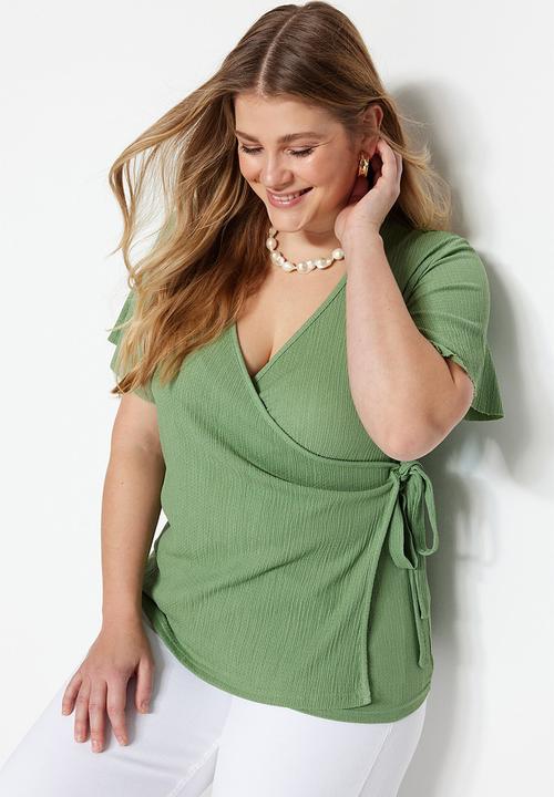 Trendyol - Plus wrap top - dark mint