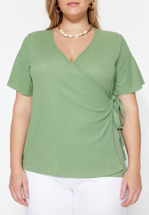 Trendyol - Plus wrap top - dark mint