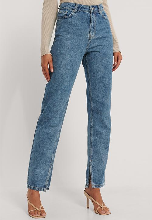 NA-KD - Side slit denim - mid blue