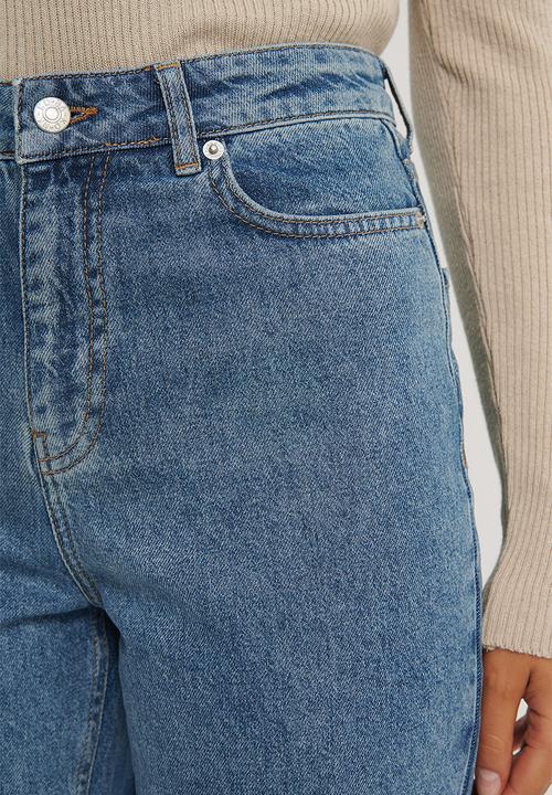 NA-KD - Side slit denim - mid blue