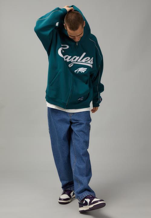 Cotton On - NFL baggy panelled zip thru hoodie - lcn nfl teal/eagles