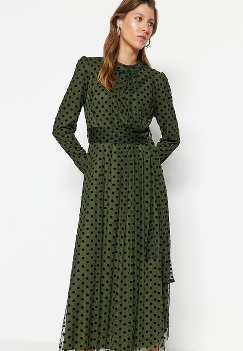Trendyol - Modest polka dot dress - khaki