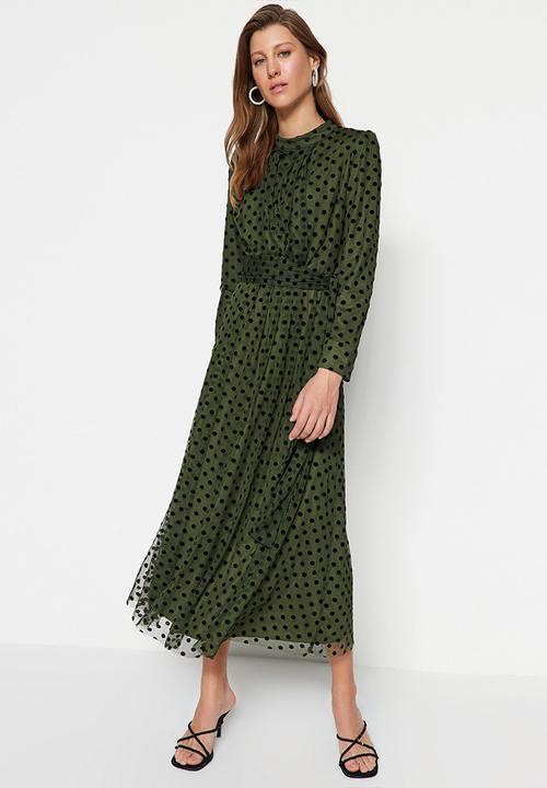 Trendyol - Modest polka dot dress - khaki
