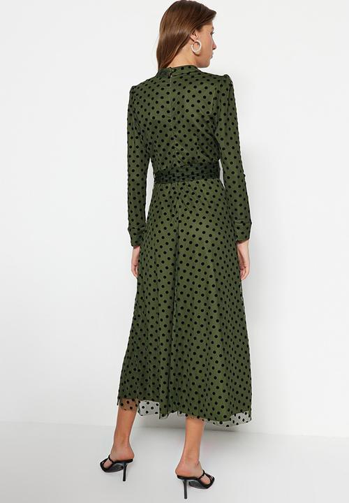 Trendyol - Modest polka dot dress - khaki
