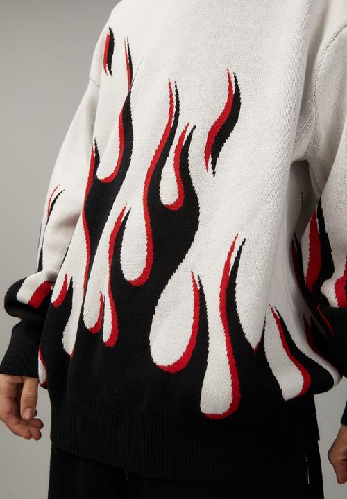 Cotton On - Oversize crew knit - ivory/flames